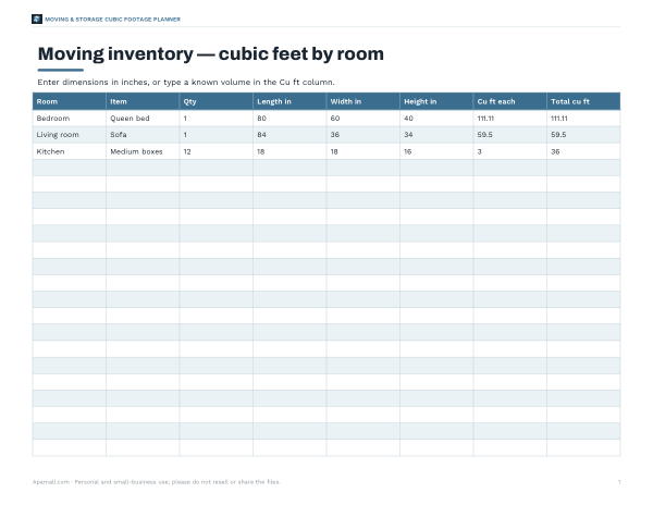 Preview of Printable Moving Inventory Workbook