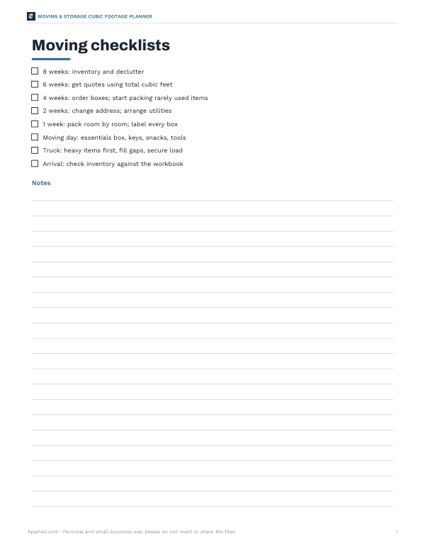 Preview of Printable Packing and Moving Checklists