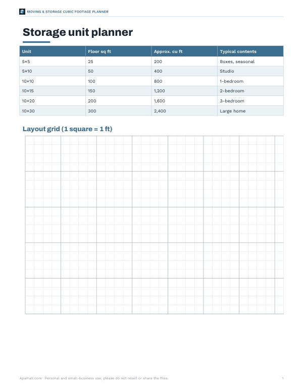 Preview of Storage Unit Planner Printable